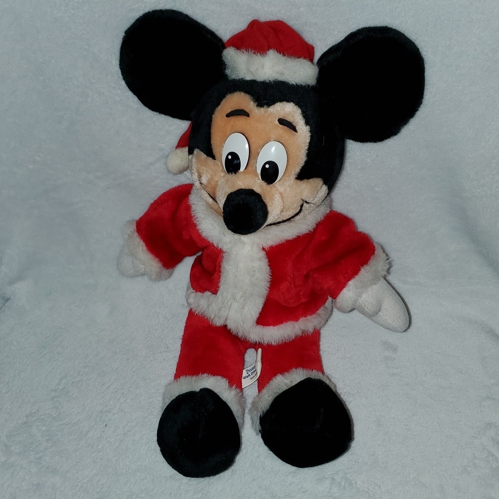 Vintage Disney Mickey Mouse Plush in Red and White Santa Outfit